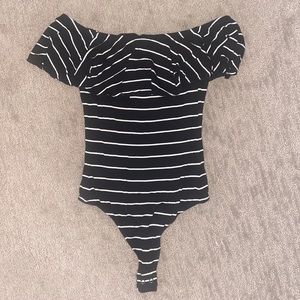 Striped off the shoulder Express body suit size S